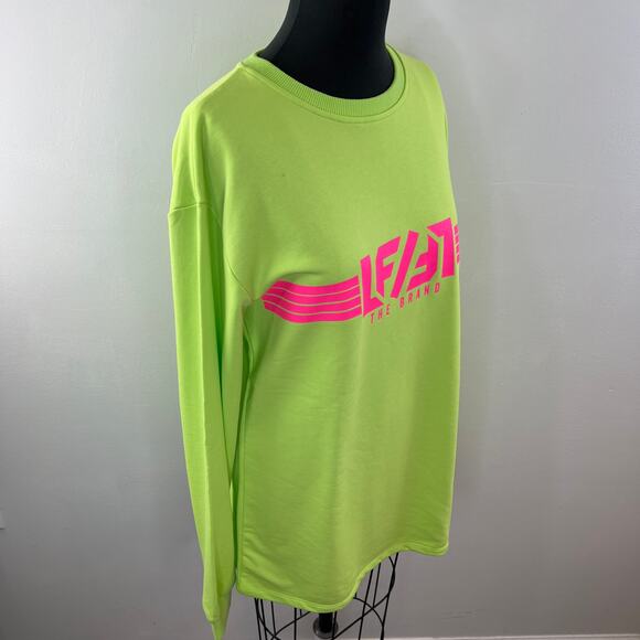 LF The Brand Lime Green Cotton Blend Crewneck Graphic Print Sweatshirt Size S - Picture 4 of 9